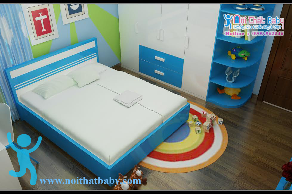 Mẫu giường ngủ màu xanh tươi mát cho baby